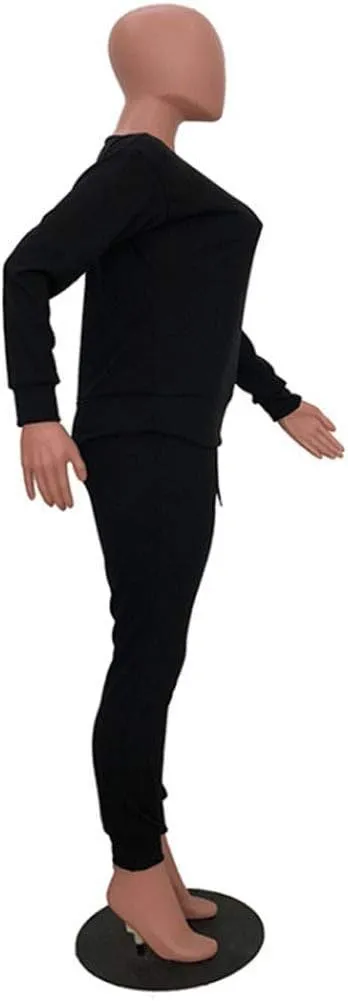 Women's 2 Piece Knit Lounge Sets Sweatsuit Outfit Solid Crewneck Long Sleeve Pullover Tops and Pants Tracksuit