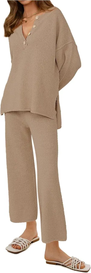 Women's 2 Piece Lounge Sets Trendy Outfits Cozy Knit Sets Slouchy Pullover Sweater Loungewear Set