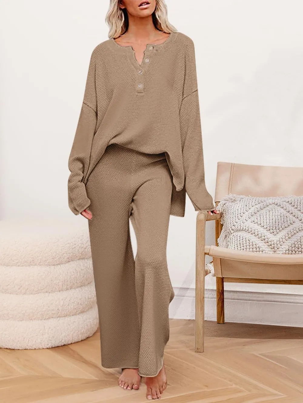 Women's 2 Piece Lounge Sets Trendy Outfits Cozy Knit Sets Slouchy Pullover Sweater Loungewear Set