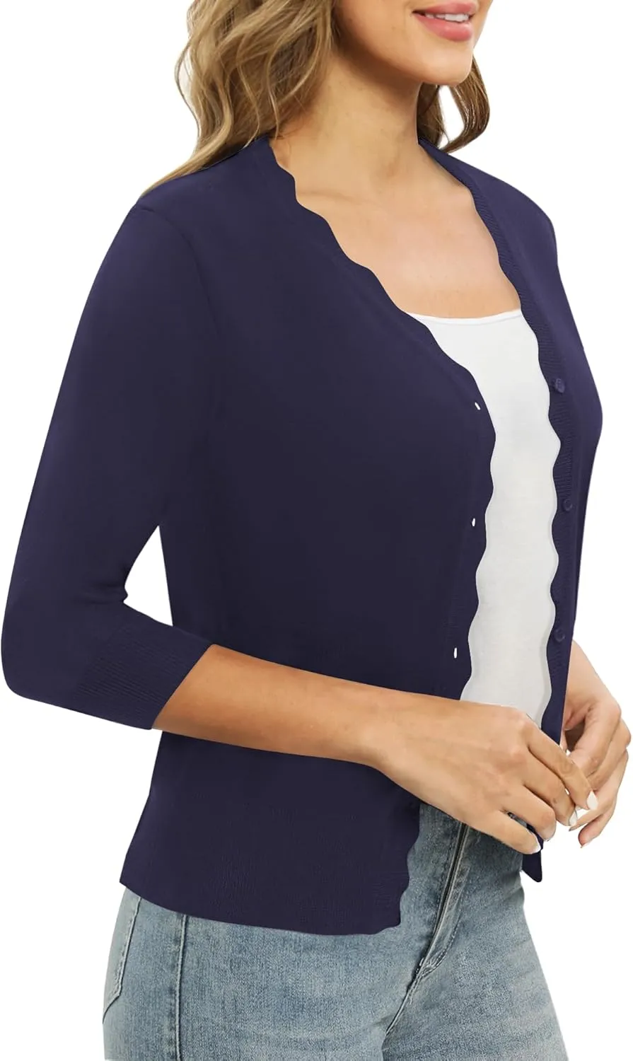 Women's 3/4 Sleeve V-Neck Cardigan Sweater Lightweight Button Down Short Shrug Sweaters for Dresses