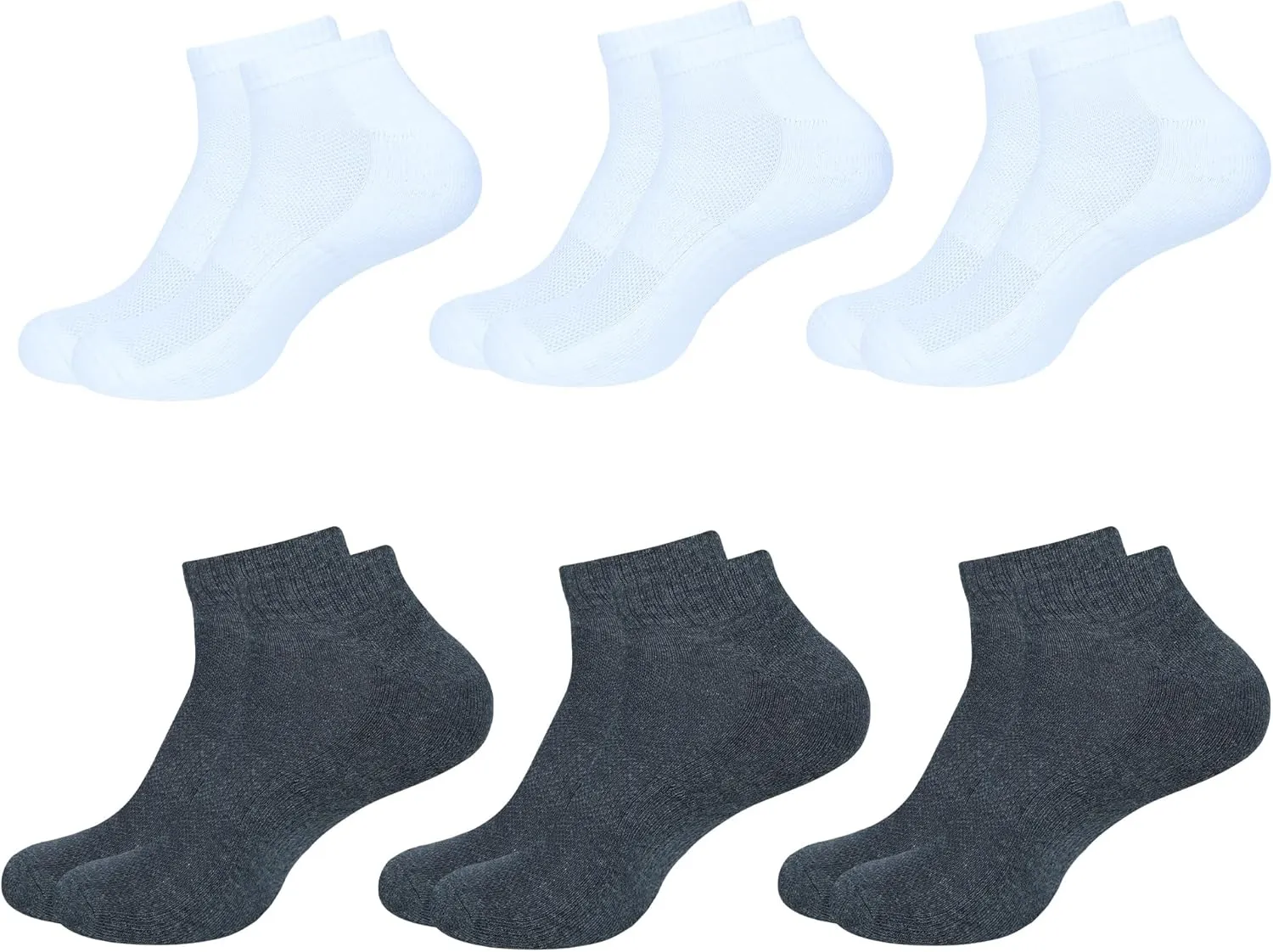 Women's Ankle Socks,Pack of 6, Color - 3 White, 3 Dark Grey, Size - 6 to 9, Running Athletic Cotton Loafers Shoes Casual Wear|Sports Gym Active Everyday Sock