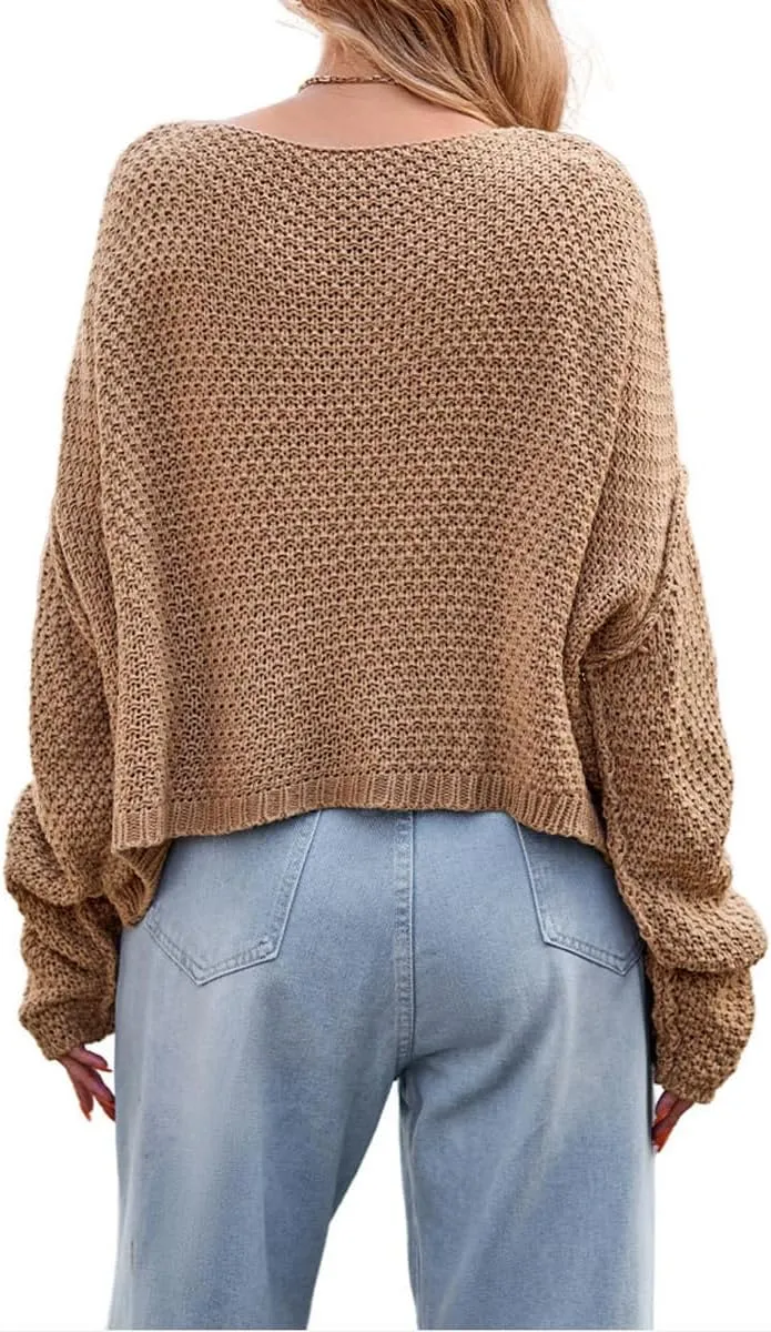 Women's Cable Knit Sweater Long Sleeve Crew Neck Oversized Pullover Sweater Jumper Top