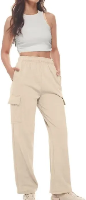 Women's Cargo Sweatpants Trendy Straight Leg Sweats Pants Cotton Elastic Waist Joggers Workout Trousers with Pockets