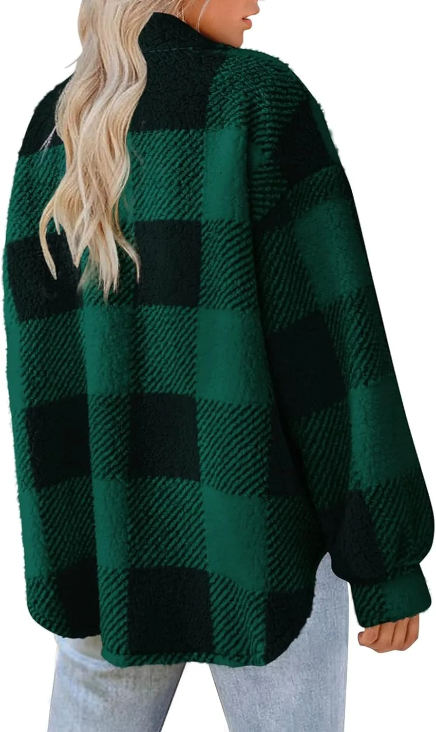 Womens Casual Fuzzy Fleece Jacket Wool Blend Plaid Flannel Button Down Shirts Shackets Jacket Coats Outfits Tops