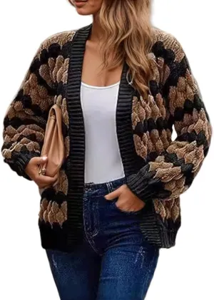 Womens Chunky Cardigan Sweaters Oversized Striped Colorblock Long Sleeve Open Front Cable Knit Fall Cardigan