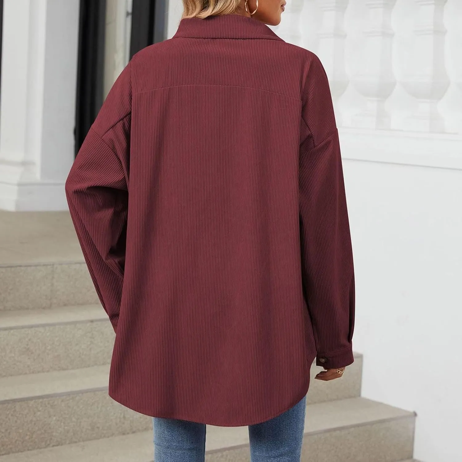 Women's Corduroy Shirt Long Sleeve Button Down Shacket Jacket Casual Oversized Top Trendy Versatile Fall Coats 2024