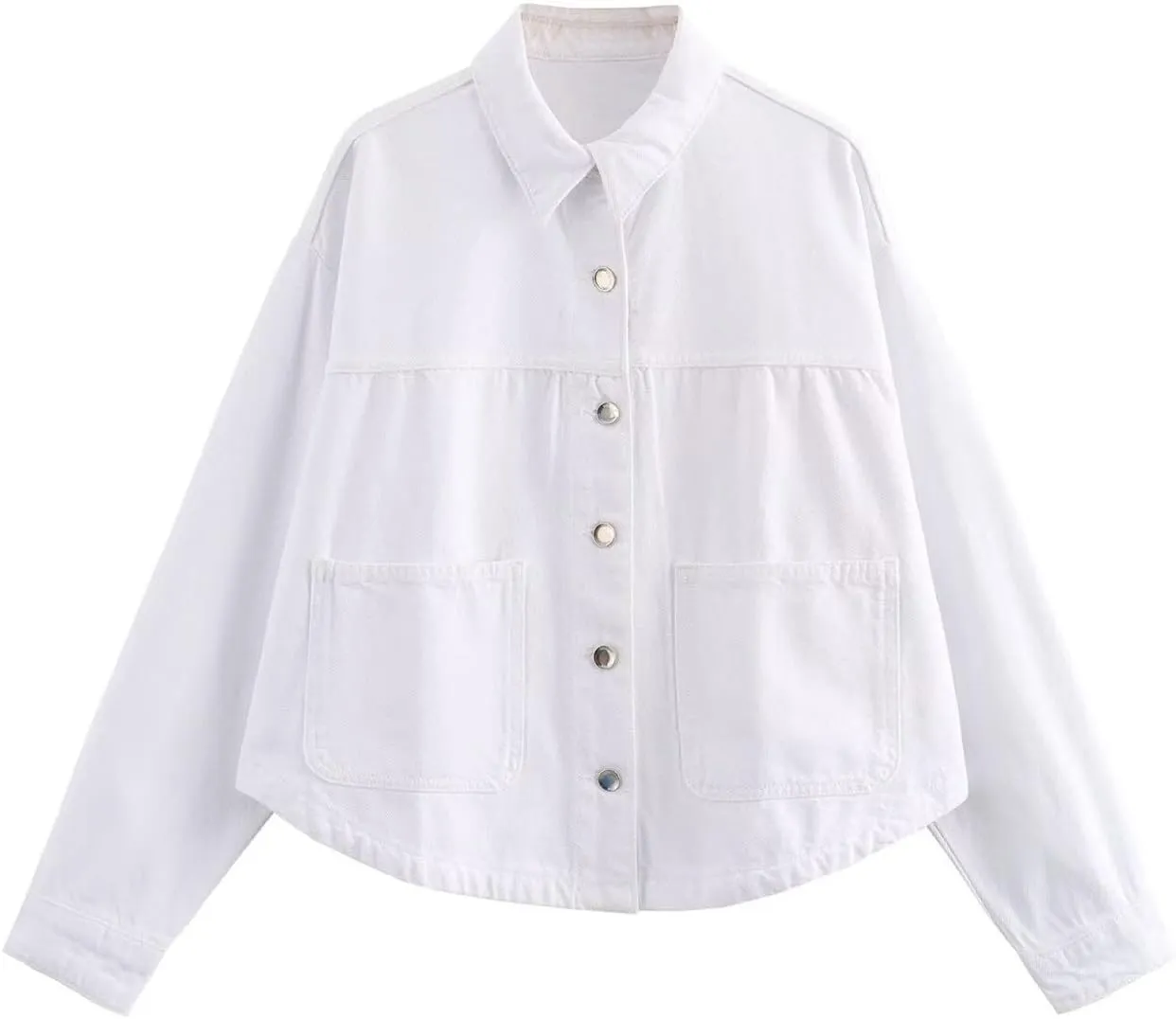 Womens Denim Jacket Button Up Jean Coat Collared Neck MidLong Solid Fashion Trucker Jacket with Pocket Casual Top
