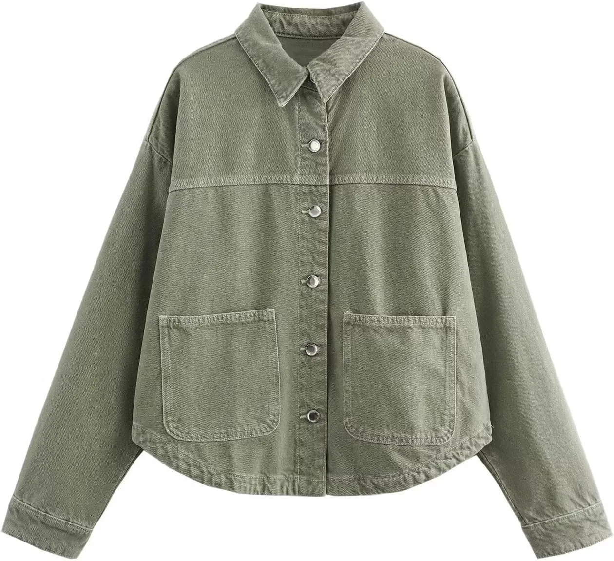 Womens Denim Jacket Button Up Jean Coat Collared Neck MidLong Solid Fashion Trucker Jacket with Pocket Casual Top