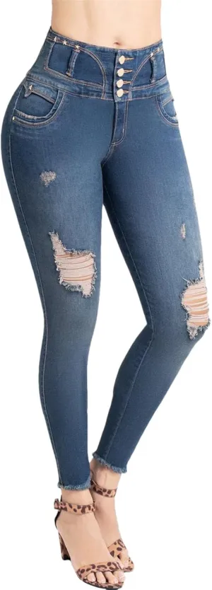 Women's High Waist Body Shaping Jeans Flat Tummy Control Leggings Stretch Slimming Skinny Denim Pants