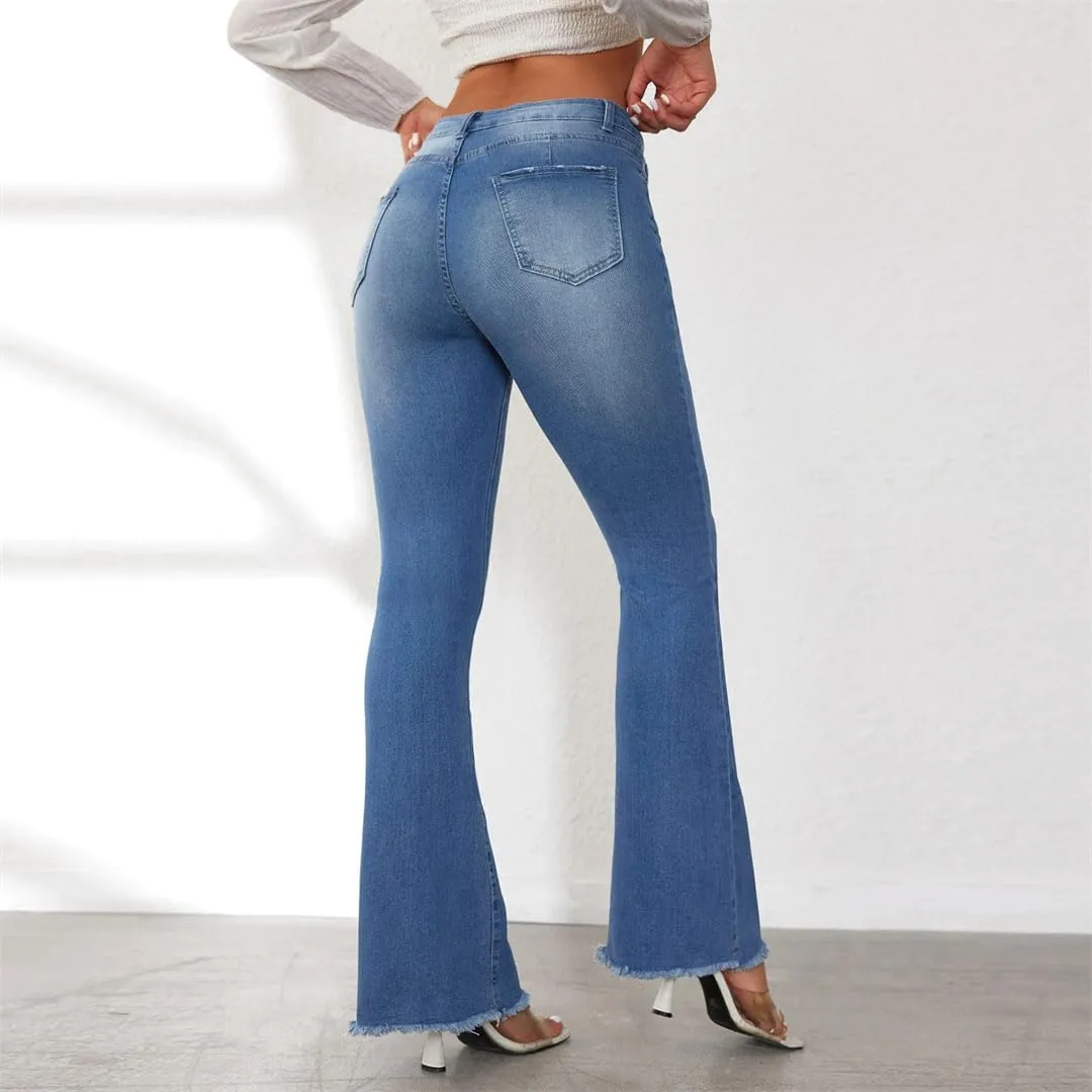 Women's Jeans Loose Mid Waist Boyfriend Style Vintage Stretch Straight Jeans