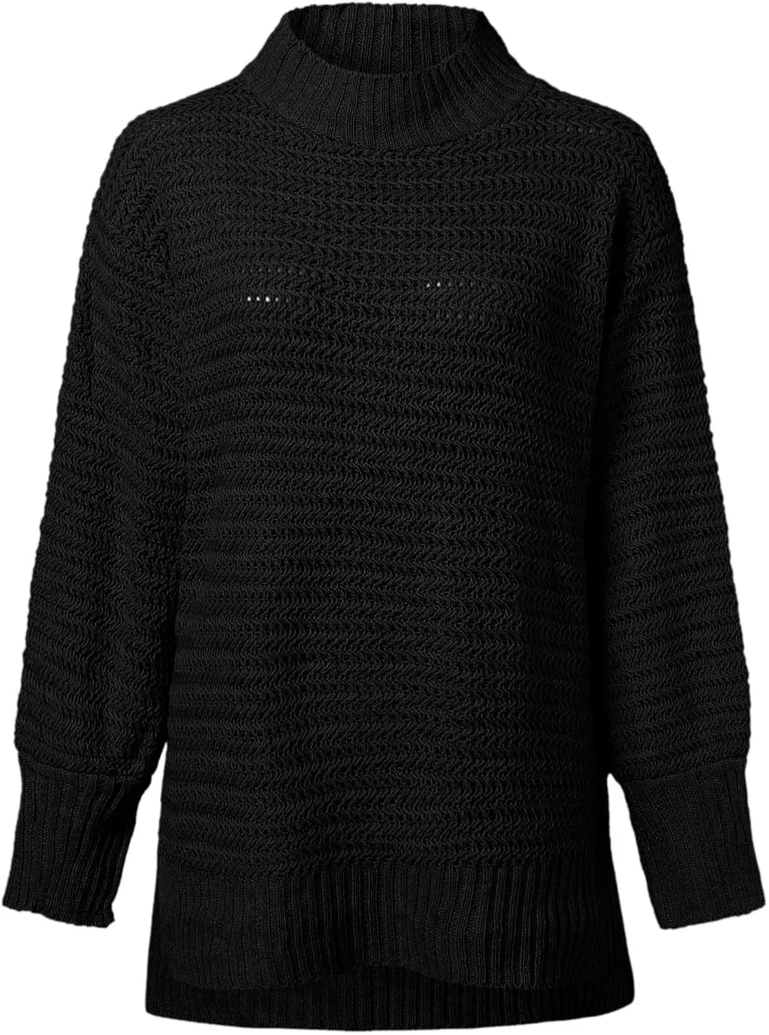 Women's Mock Turtleneck Oversize Chunky Knit Side Split Solid Color Long Sleeve Casual Sweater