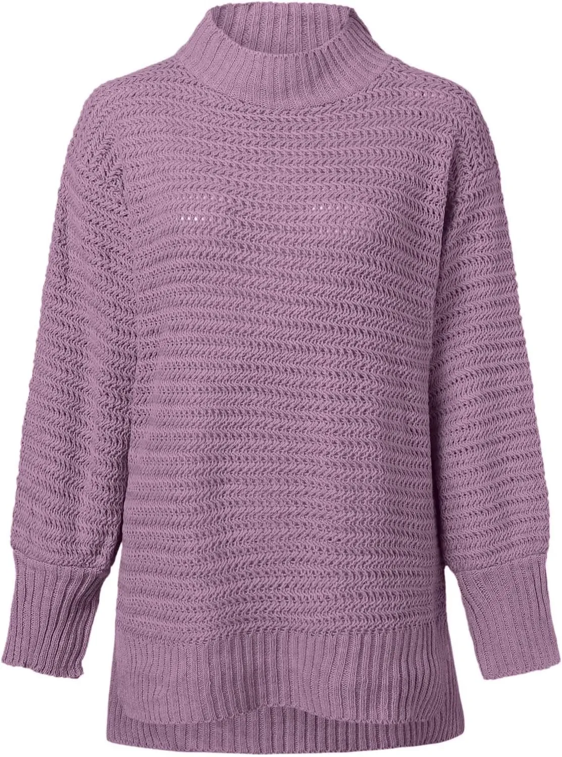 Women's Mock Turtleneck Oversize Chunky Knit Side Split Solid Color Long Sleeve Casual Sweater