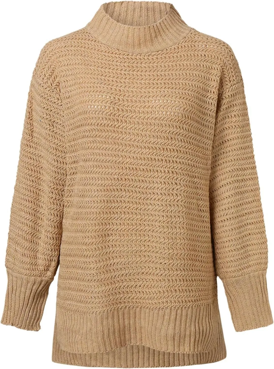 Women's Mock Turtleneck Oversize Chunky Knit Side Split Solid Color Long Sleeve Casual Sweater