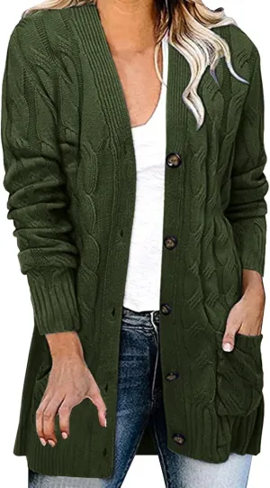 Women's Open Front Cardigan Sweaters Fashion Button Down Knit Chunky Coats 2024 Fall Long Sleeve Loose Outerwear