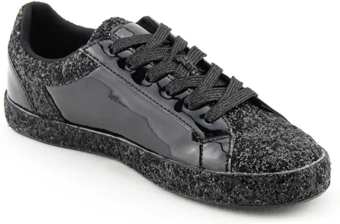 Womens Sneaker Flats Fashion Sneaker Glitter Metallic Lace Up Sparkle Slip On Street Casual Running Shoes