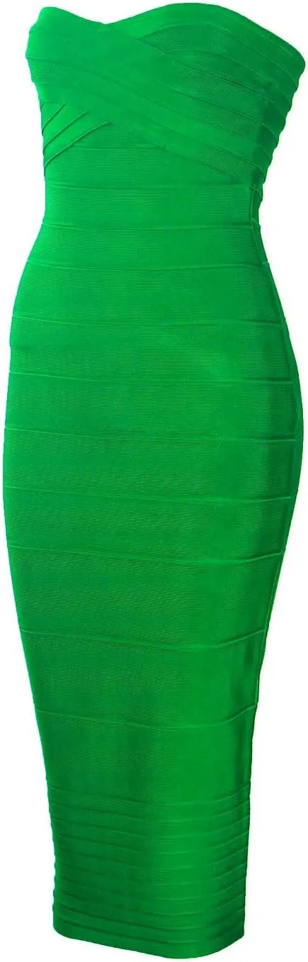 Women's Strapless Bandage Dress Celebrity Midi Evening Party Bodycon Dresses