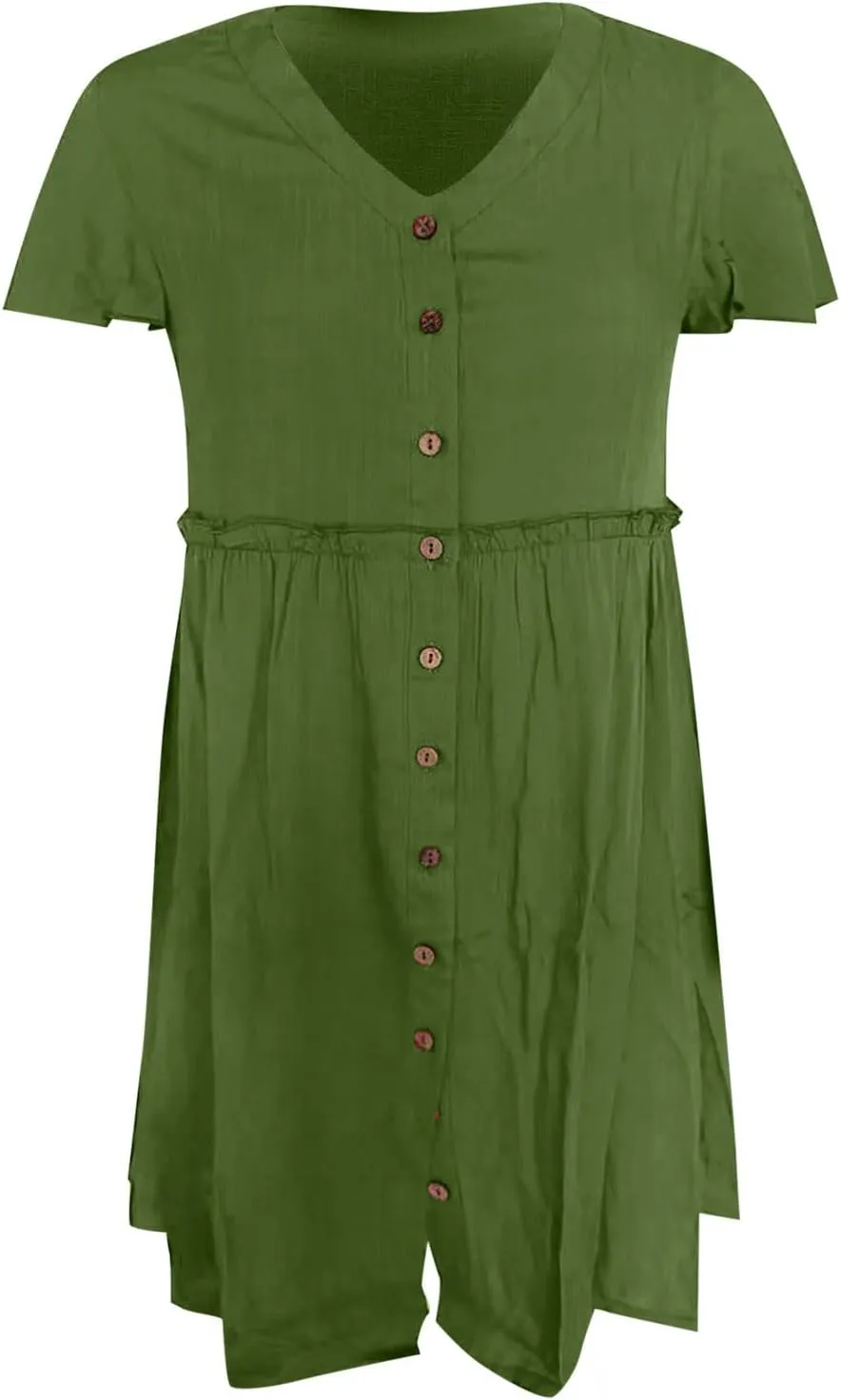 Women's Summer Button Down Shirt Dress Casual Ruffle Sleeve Shift Mini Dresses V Neck Knee Length Dress