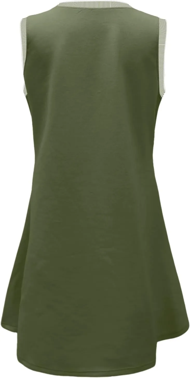 Women's Summer Sleeveless Crew Neck Midi Dresses Casual Loose Fitted Tank Sundress with Pockets
