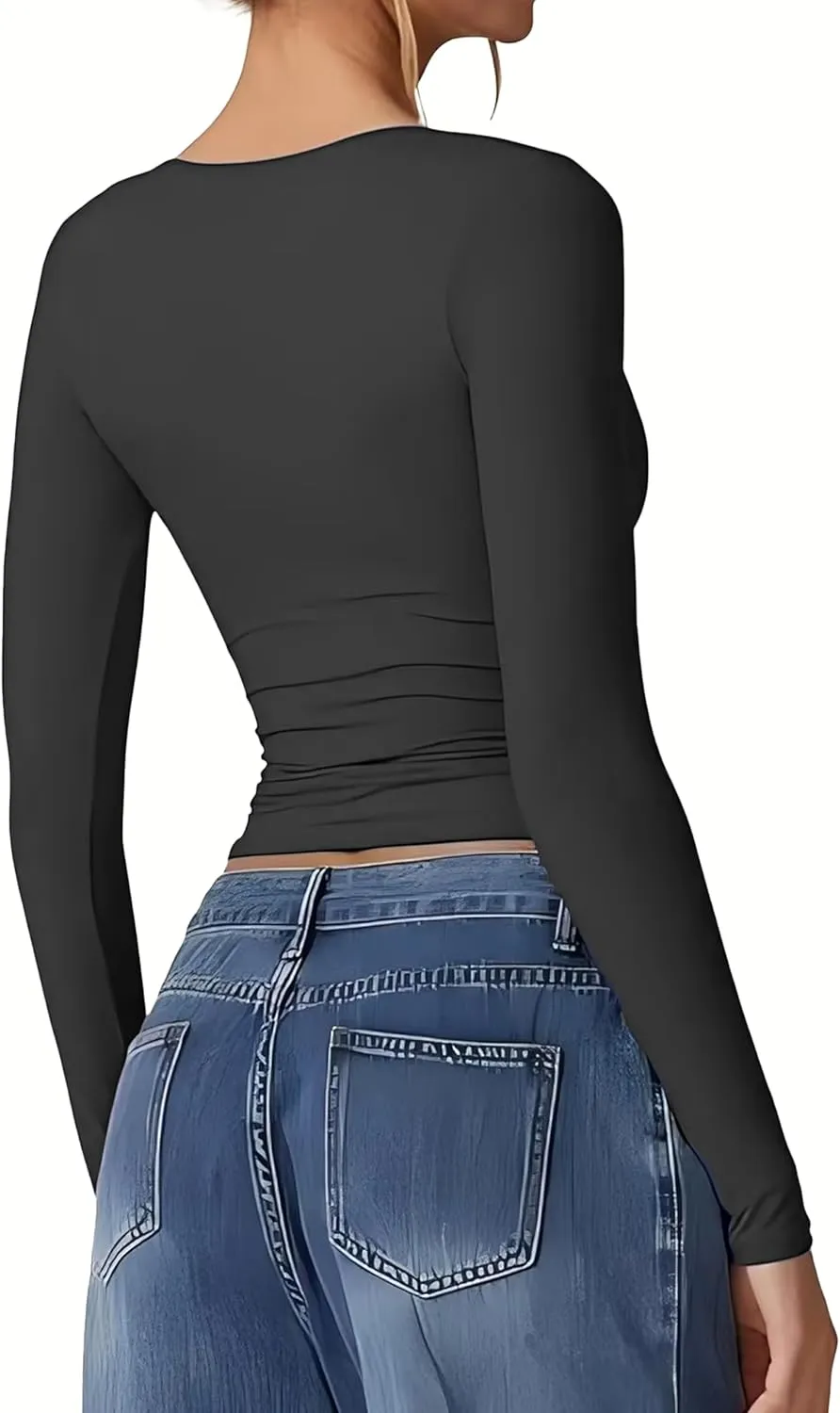 Womens T Shirts Sexy V Neck Long Sleeve Going Out 2025 Casual Workout Outfits Crop Tops Slim Fit Y2K Clothing
