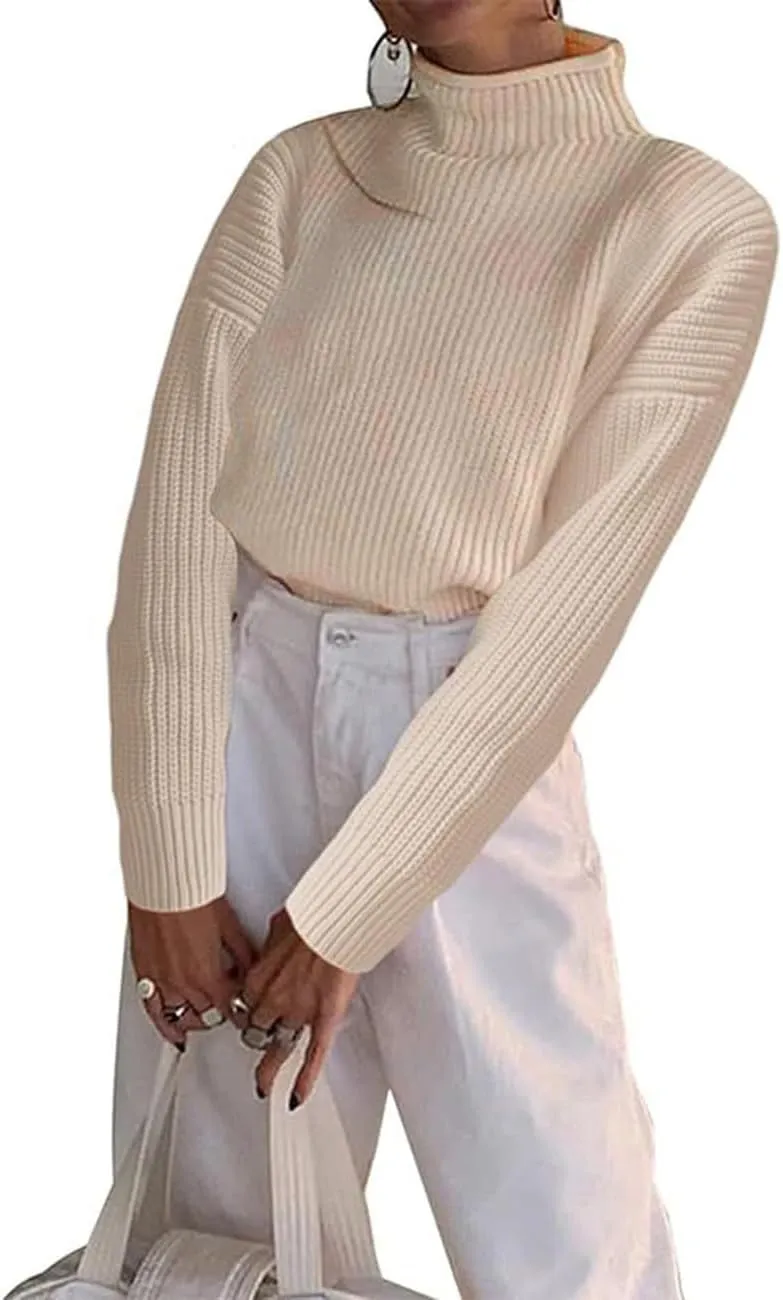 Women's Turtleneck Sweater Long Sleeve Oversized Ribbed Knit Pullover Sweater Jumper Top