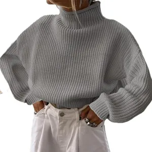 Women's Turtleneck Sweater Long Sleeve Oversized Ribbed Knit Pullover Sweater Jumper Top
