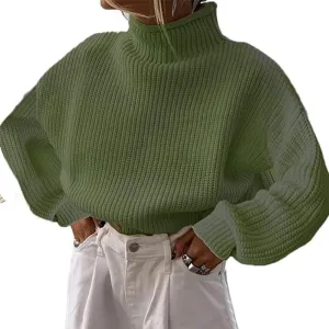 Women's Turtleneck Sweater Long Sleeve Oversized Ribbed Knit Pullover Sweater Jumper Top