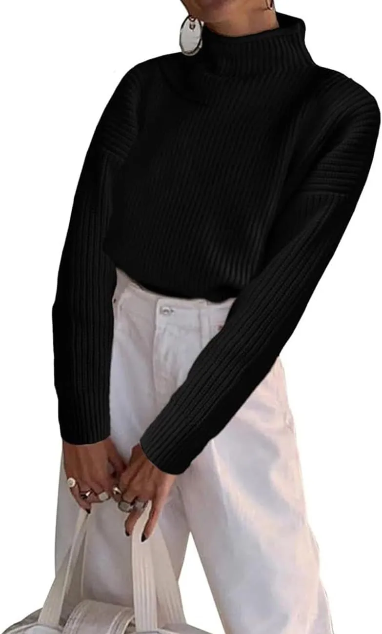 Women's Turtleneck Sweater Long Sleeve Oversized Ribbed Knit Pullover Sweater Jumper Top