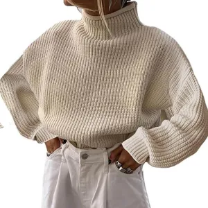 Women's Turtleneck Sweater Long Sleeve Oversized Ribbed Knit Pullover Sweater Jumper Top