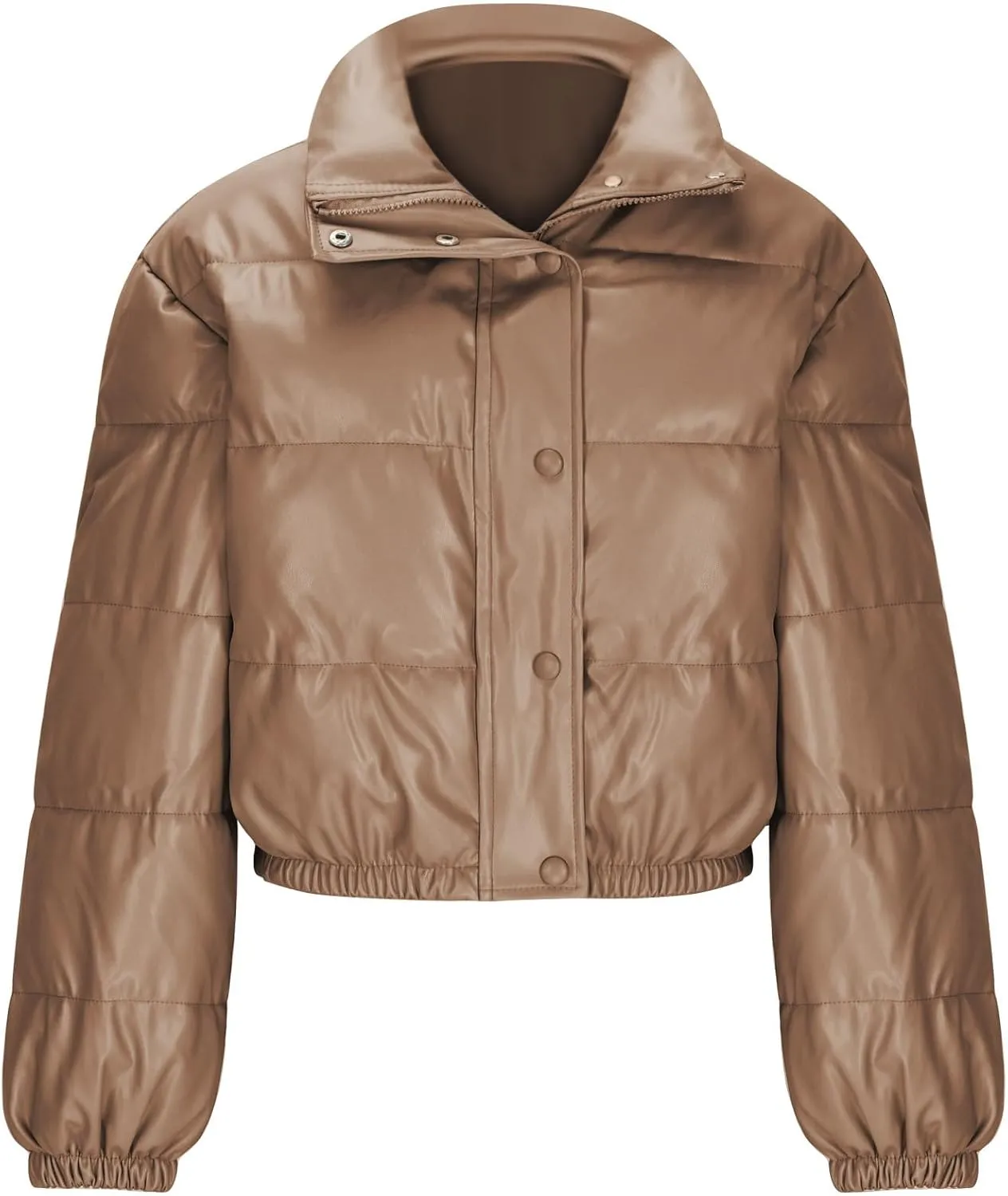 Womens Winter Cropped Puffer Jackets Trendy Zip up Long Sleeve Fluffy down Coats Casual Lightweight Cute Warm Outwear