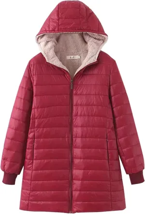 Women's Winter Down Jacket Solid Thicken Hooded Puffer Long Sleeve Jackets Warm Quilted Coats Trendy Outfits