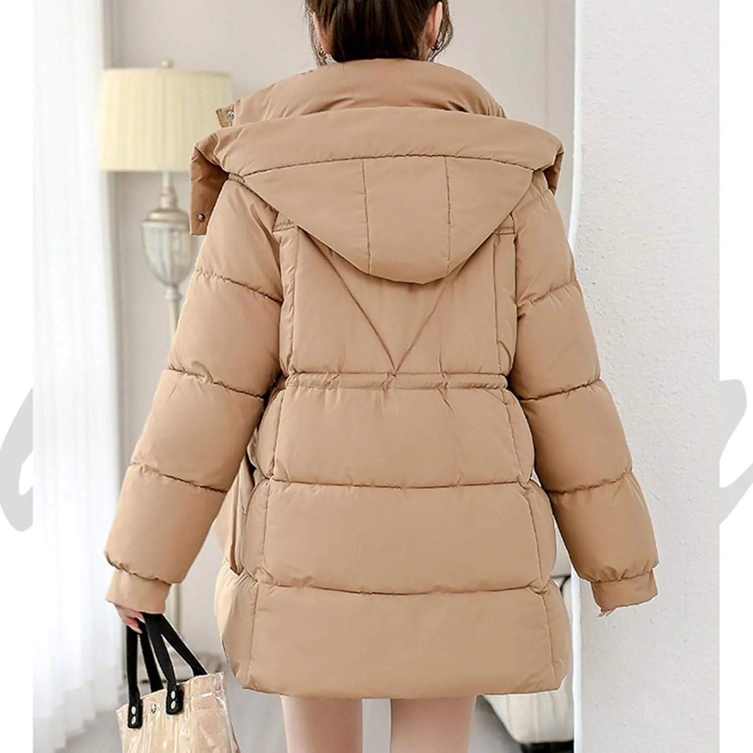 Womens Winter Thickened Padded Coats Warm with Hood Full Zip Long Sleeve Puffer Jackets Casual Thermal Cute down Coat