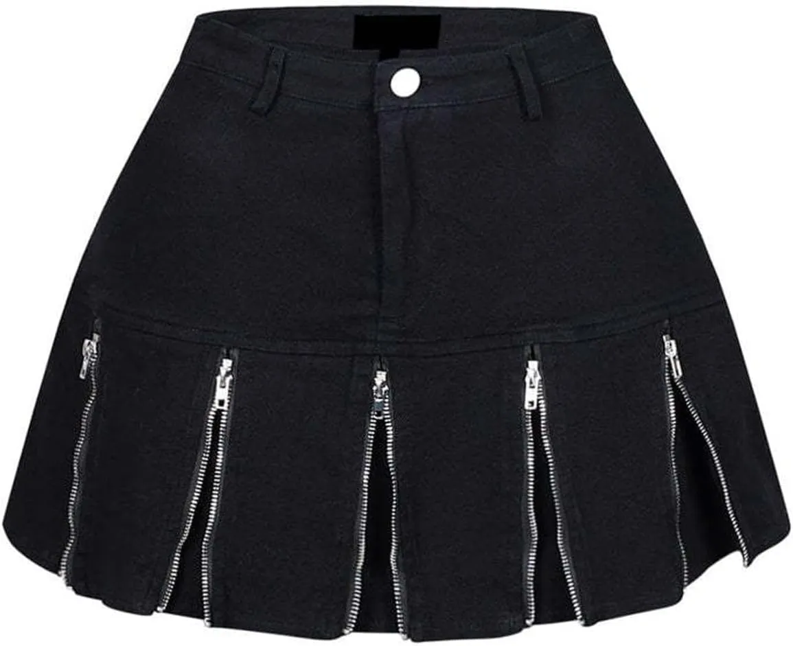 Women's Zipper Pleated Mini Skirt 2025 Summer High Waisted Solid Color A Line Short Skirts Y2k Streetwear