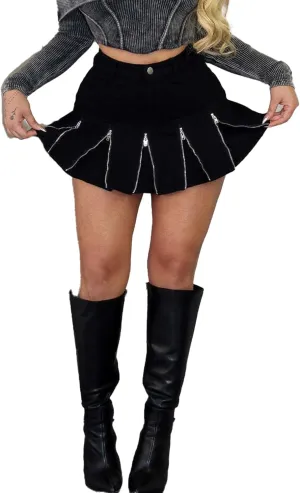 Women's Zipper Pleated Mini Skirt 2025 Summer High Waisted Solid Color A Line Short Skirts Y2k Streetwear