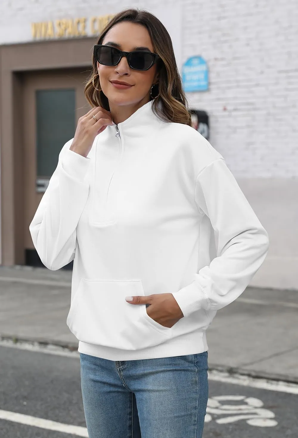 YeGine Womens Sweatshirt Oversized Quarter Zip Pullover Half Zip Long Sleeve Top